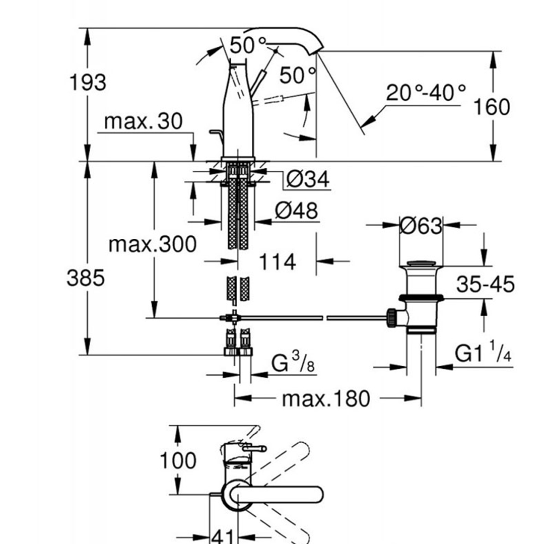 Смесител за умивалник, M-размер Grohe Essence 24173GN1 – Grohe 11.21.53.0295 – снимка 2